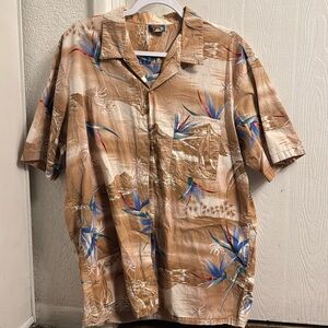 Vintage Hawaiia Blues Men’s XL Bird of Paradise Tan Hawaiian Shirt